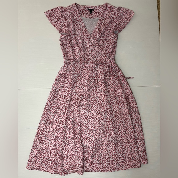 Ann Taylor Ditsy Red Poppy Floral Wrap Fit Flare Midi Dress Size 2